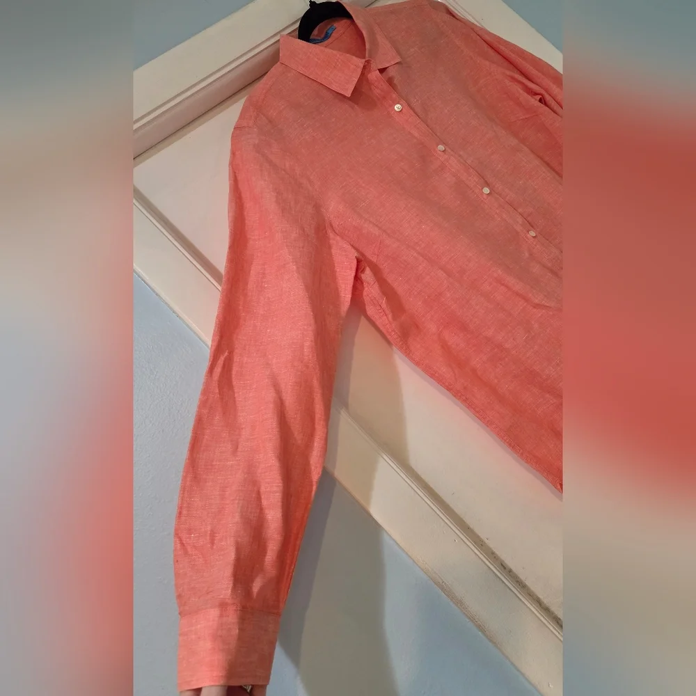 Women's J. McLaughlin Coral Rose Britt Linen Blouse, Size L - Picture 8 of 14